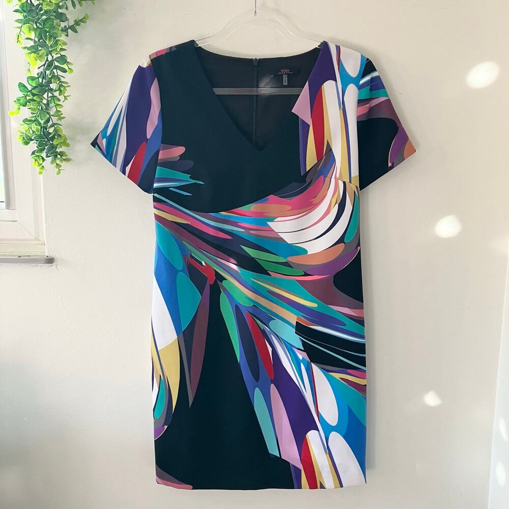 Trina Turk Multicolor Jersey Sheath Abstract Wave Black Dress - Picture 1 of 4